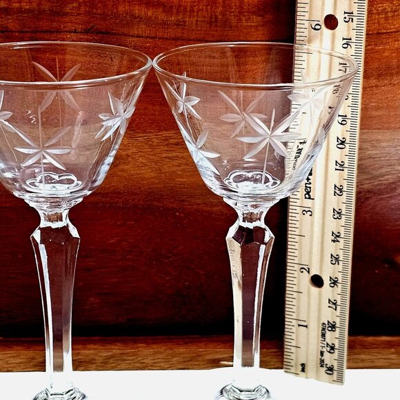 2 Libbey Candlelight Liquor Cocktail Glasses 5.5” cut glass starlight stars MCM - Picture 6 of 7